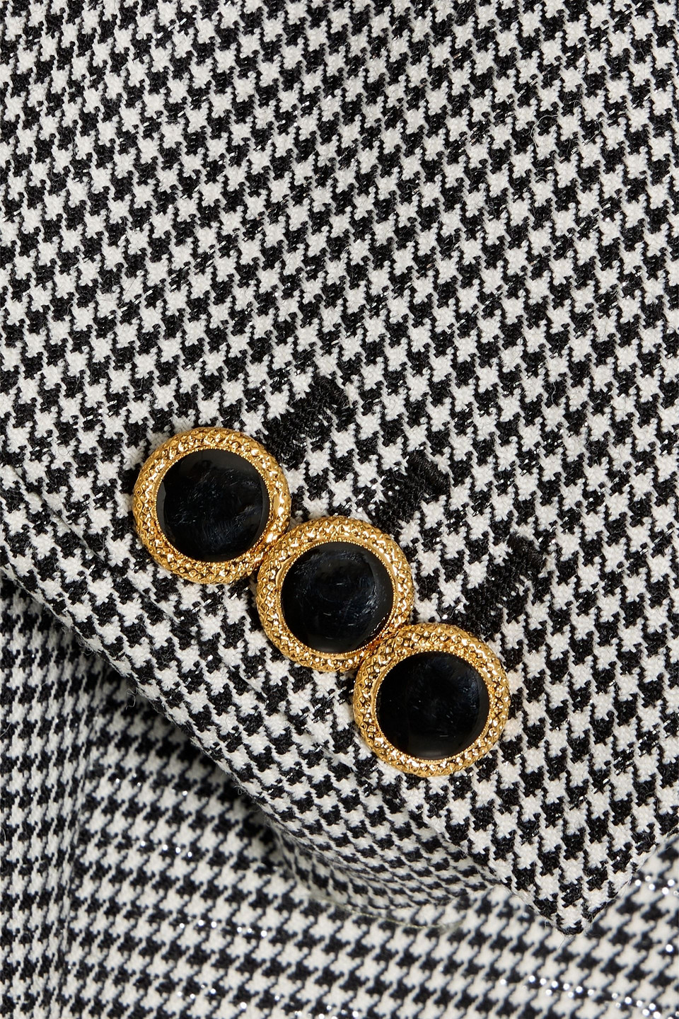 Alessandra Rich Double-breasted Metallic Houndstooth Wool-blend Blazer In Gray