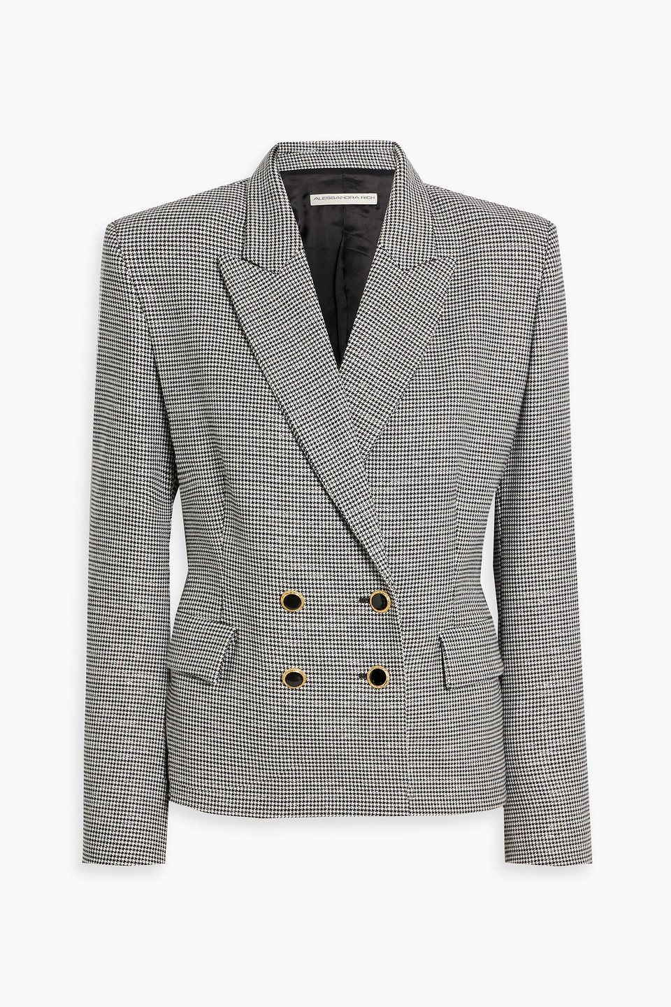 Alessandra Rich Double-breasted Metallic Houndstooth Wool-blend Blazer In Gray
