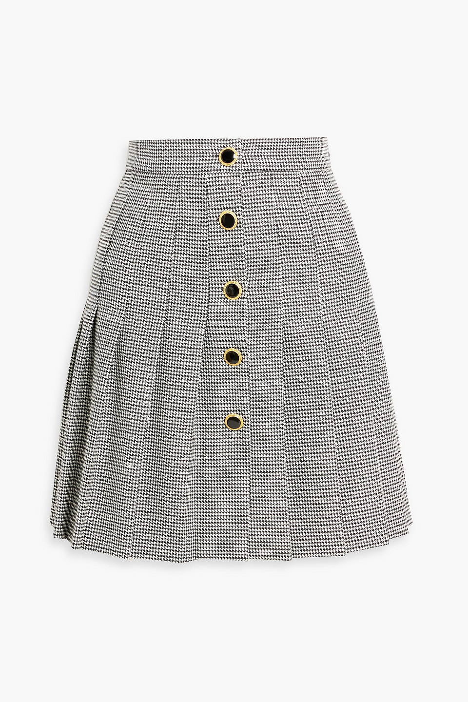 Alessandra Rich Pleated Metallic Houndstooth Wool-blend Tweed Mini Skirt In Black