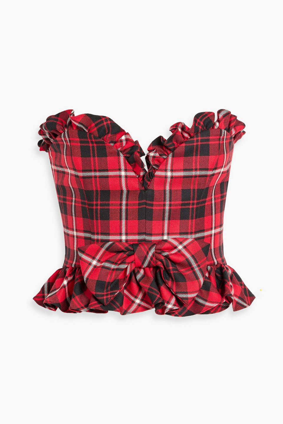 Alessandra Rich Strapless Ruffled Checked Wool Top In Red