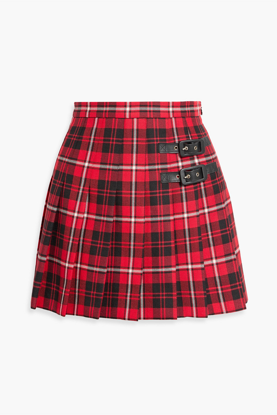 Alessandra Rich Pleated Checked Wool Mini Skirt In Red