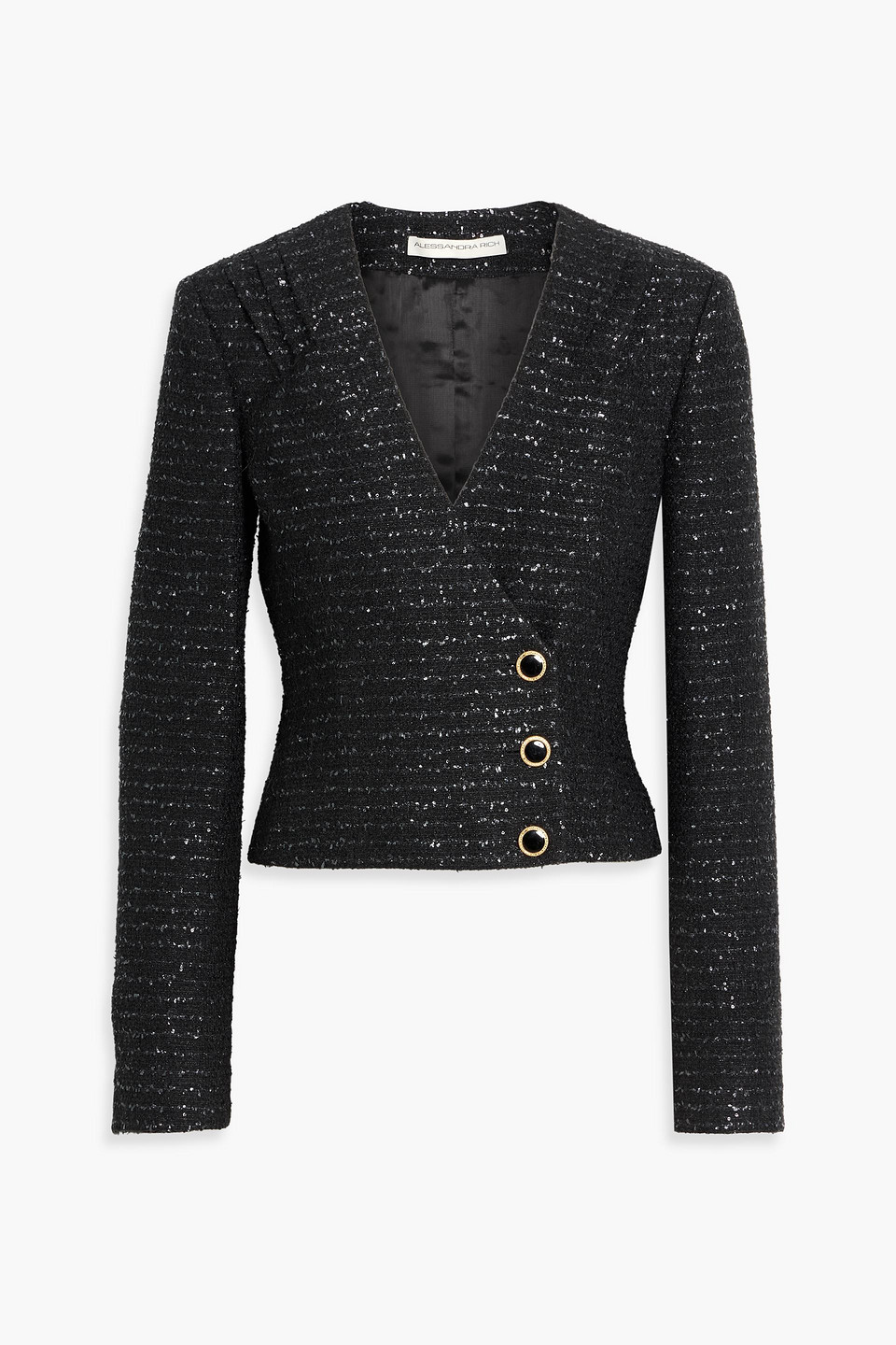 alessandra rich - double-breasted metallic tweed jacket - black - it 40