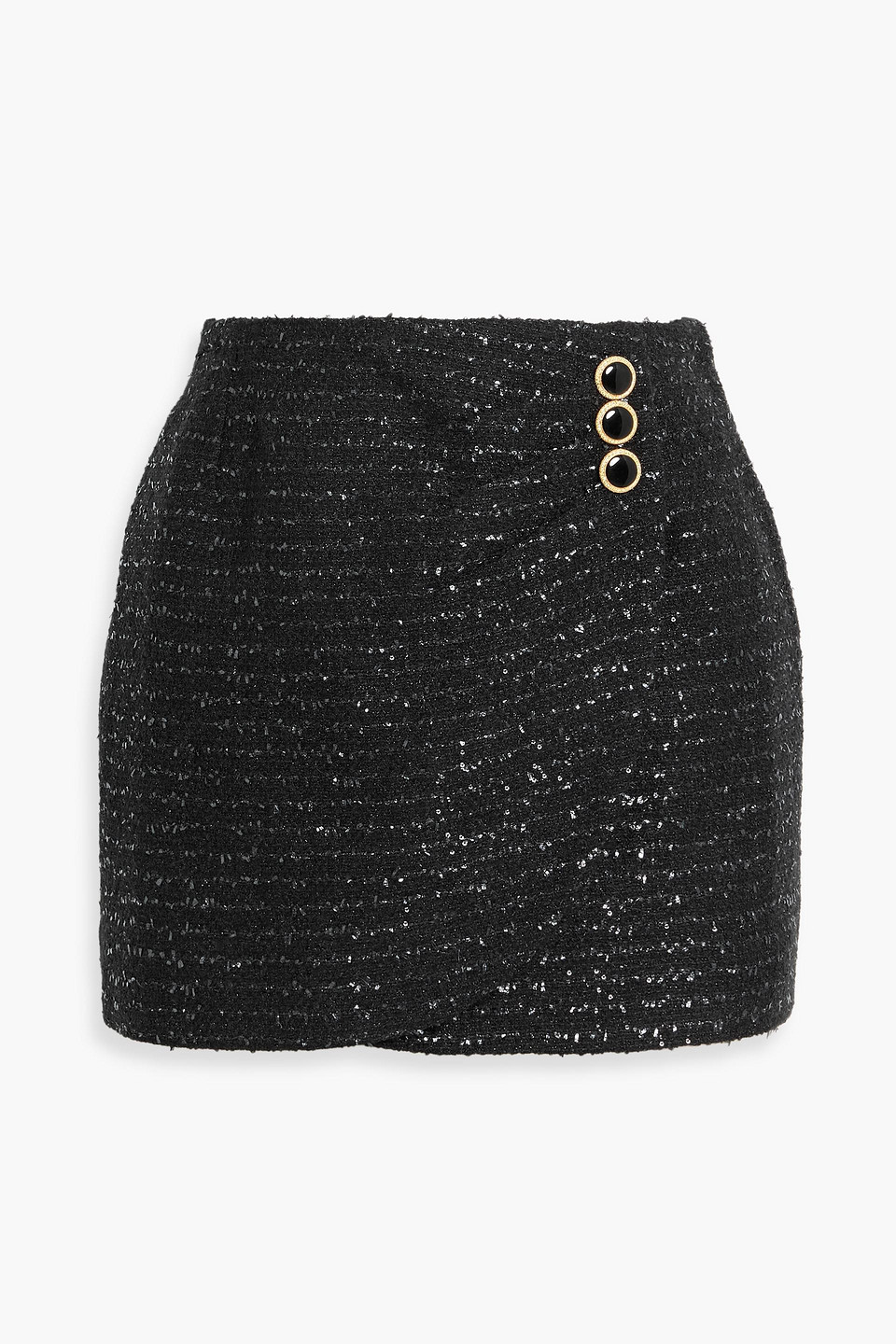 Alessandra Rich Wrap-effect Metallic Tweed Mini Skirt In Black