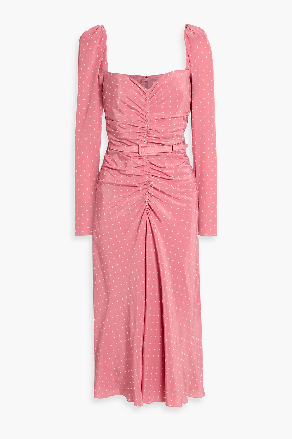 Alessandra Rich Belted Polka-dot Silk Crepe De Chine Midi Dress In Pink