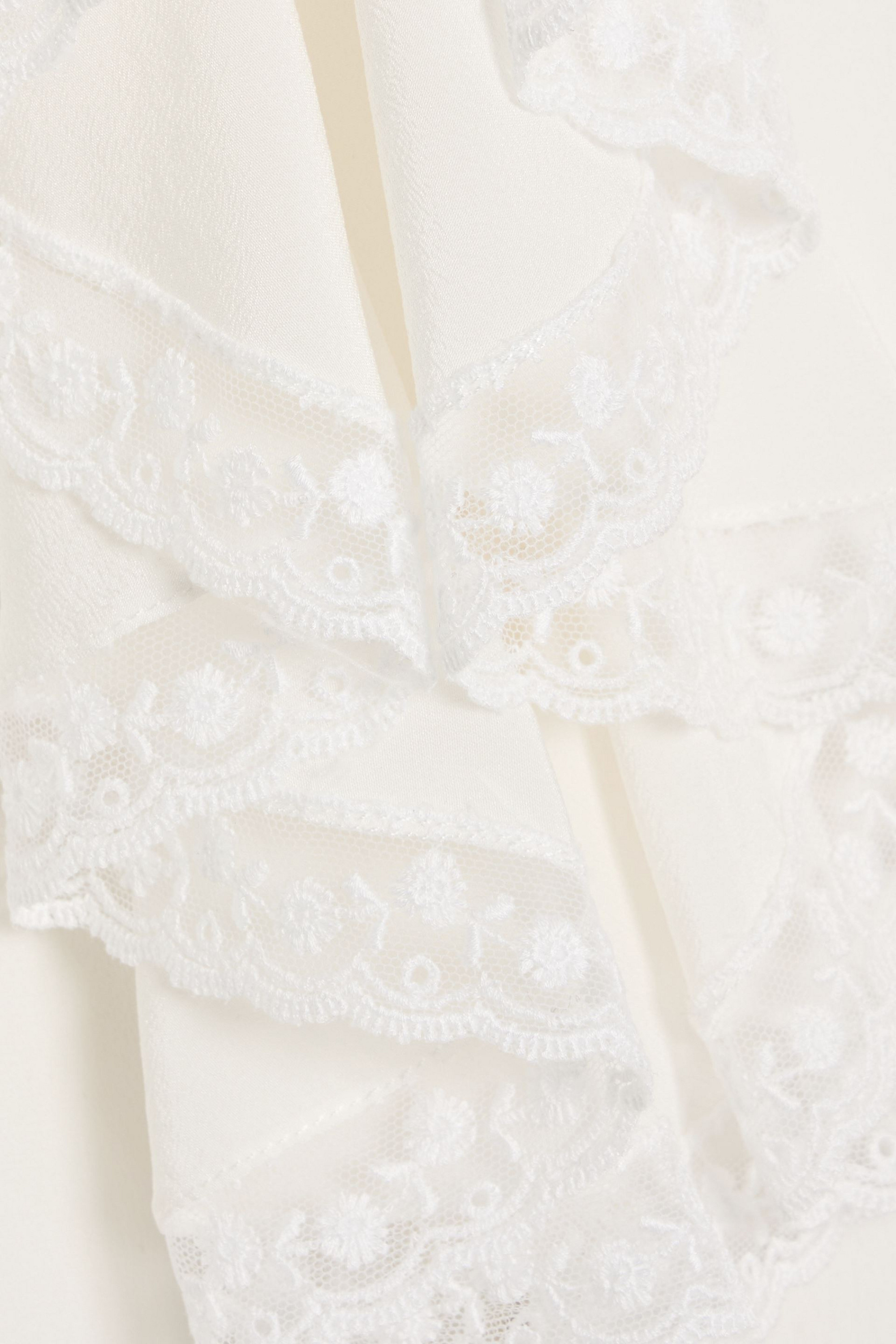 Alessandra Rich Lace-trimmed pussy-bow silk crepe de chine blouse thumbnail