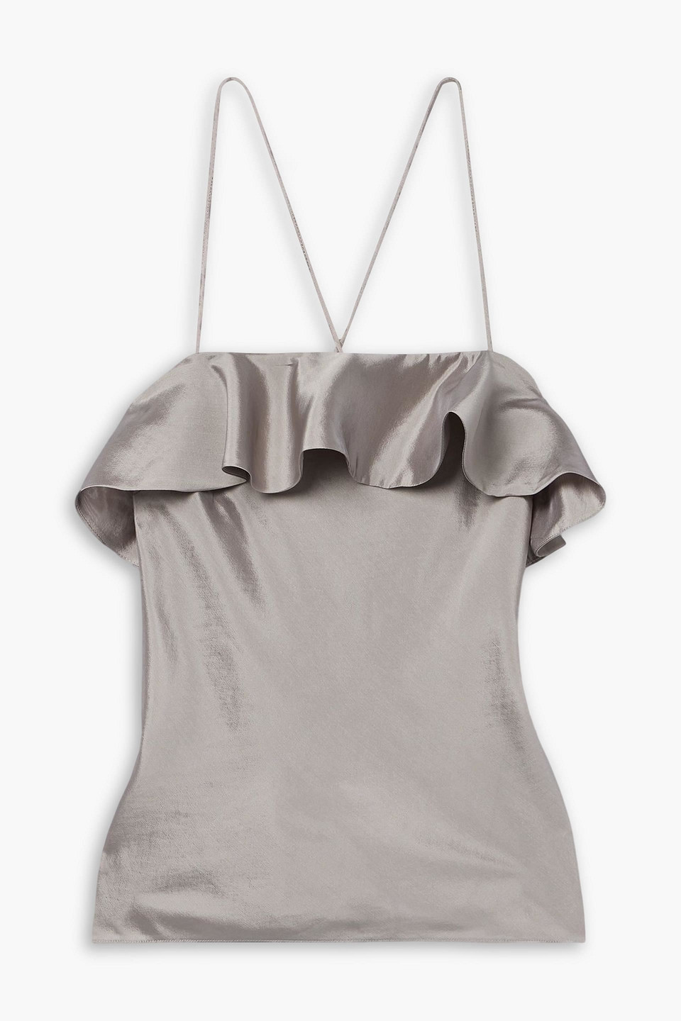 Aje Immersion Ruffled Silk-blend Satin Camisole In Gray