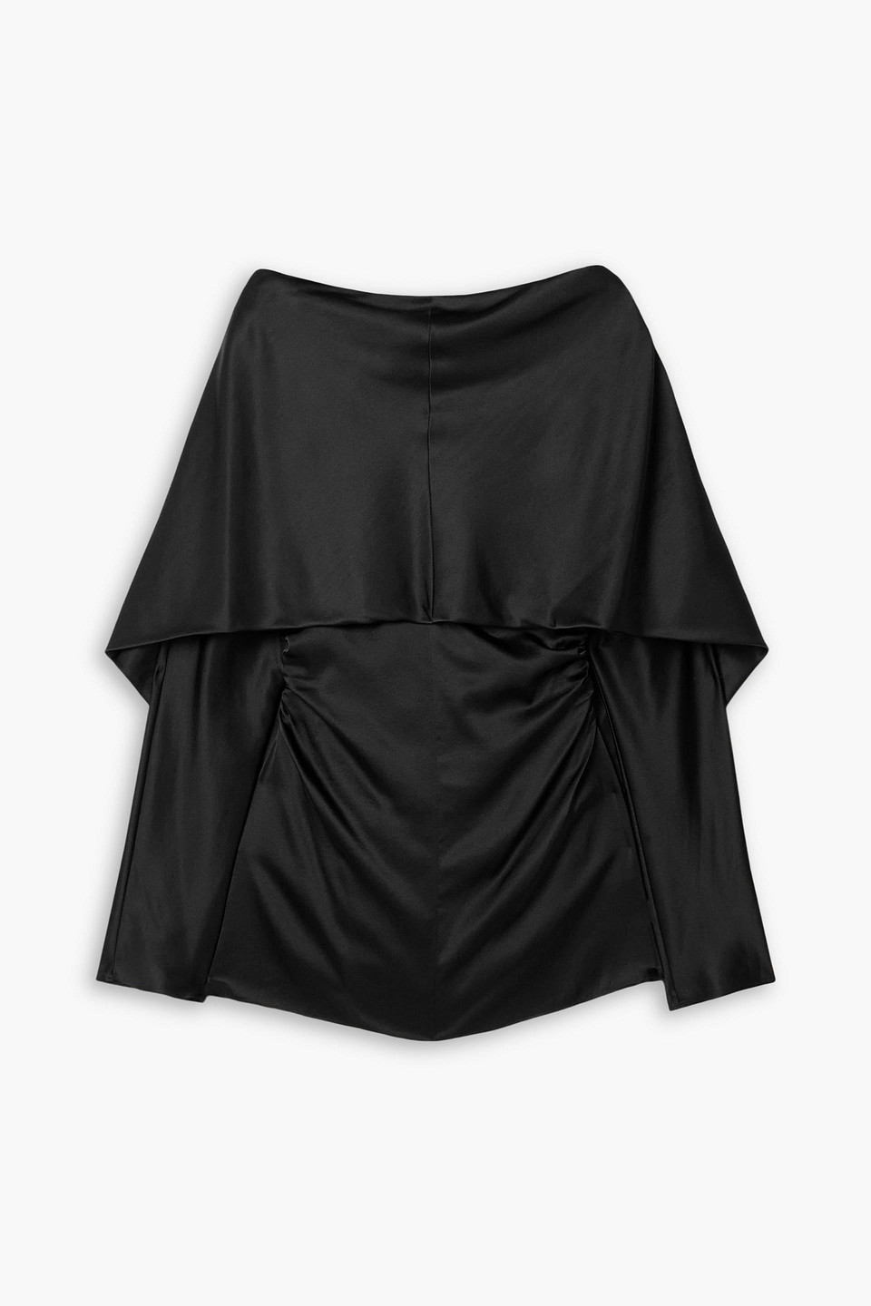 Tove Katana Cape-effect Ruched Silk-blend Satin Top In Black
