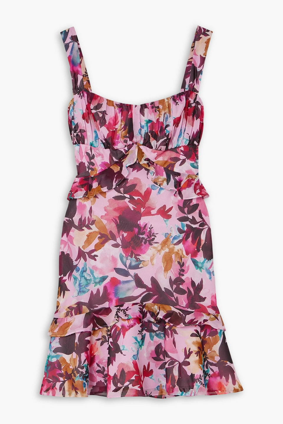saloni - chandra ruffled floral-print silk crepe de chine mini dress - pink - uk 16