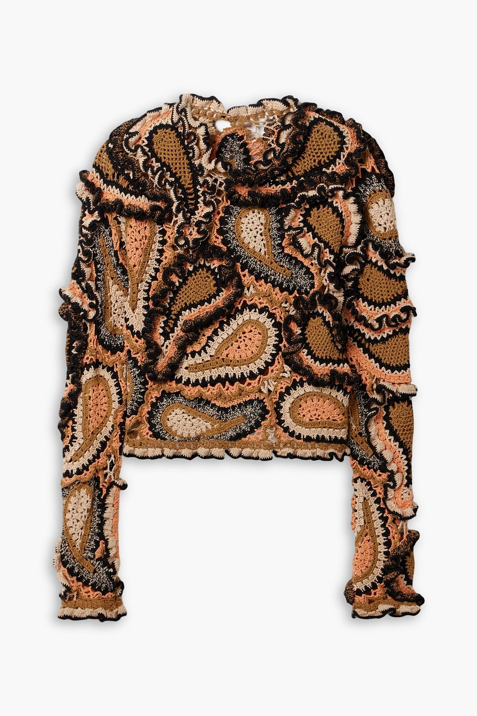 Ulla Johnson Sunara Ruffled Crocheted Cotton Top In Brown