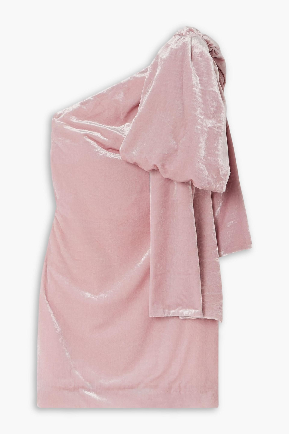 Bernadette Josselin One-shoulder Bow-detailed Velvet Mini Dress In Pink