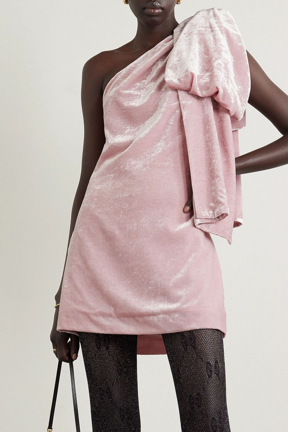 Bernadette - Minikleid „josselin“ Aus Samt Mit Schleife Und Asymmetrischer Schulterpartie - Pink - Fr 36 