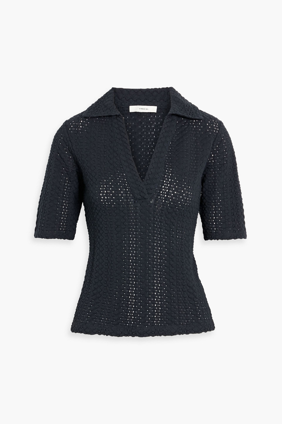 vince. - crocheted cotton polo shirt - blue - s