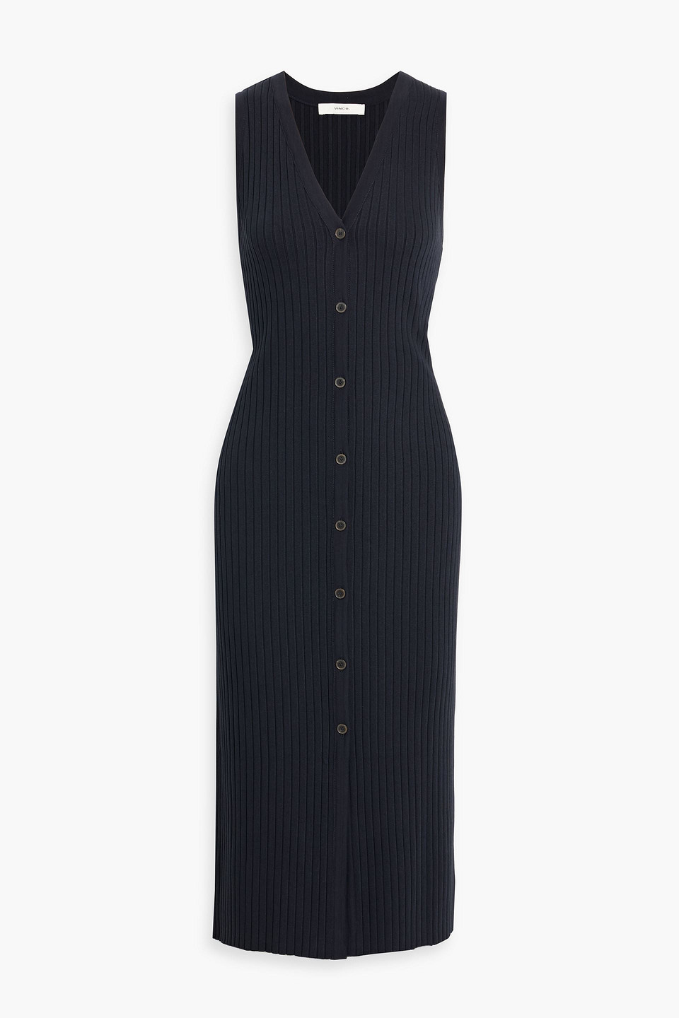 Vince Ribbed-knit Midi Dress In Blue