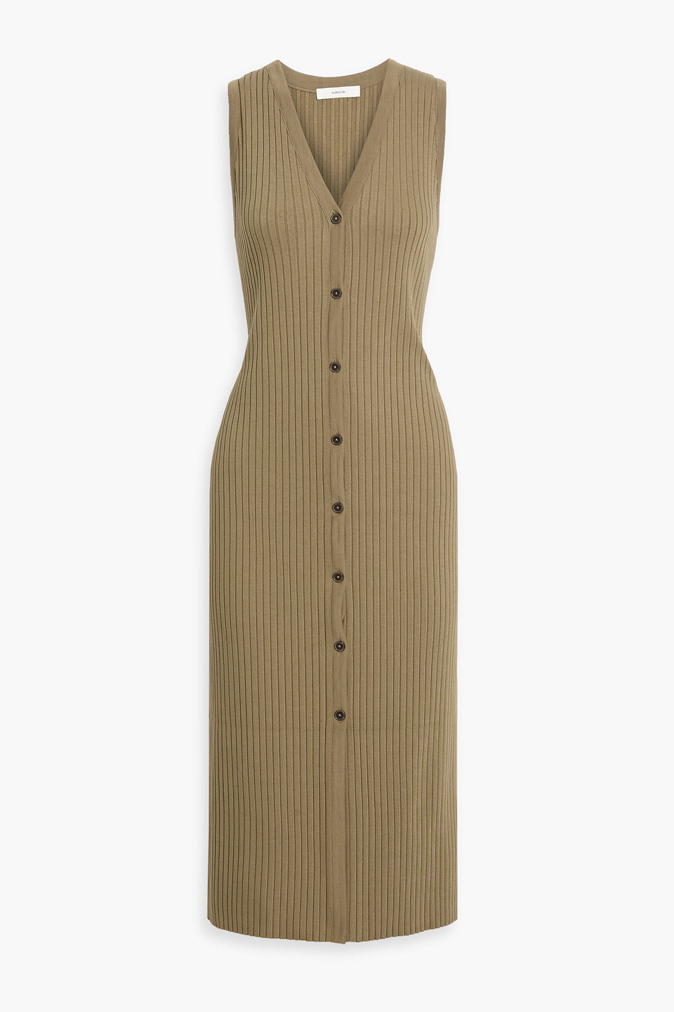 Vince Ribbed-knit Midi Dress In Brown