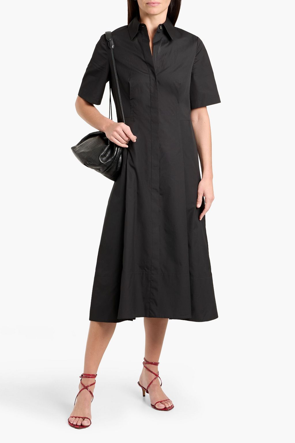 vince cotton dress Vince Women's Rib Elbow Sleeve Polo Midi Dress