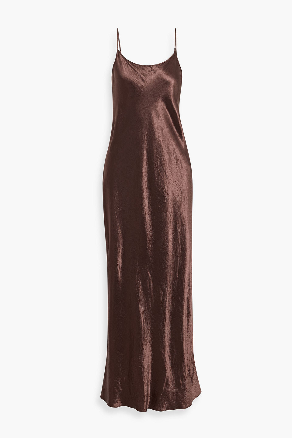 vince. - crinkled-satin maxi slip dress - brown - xxs