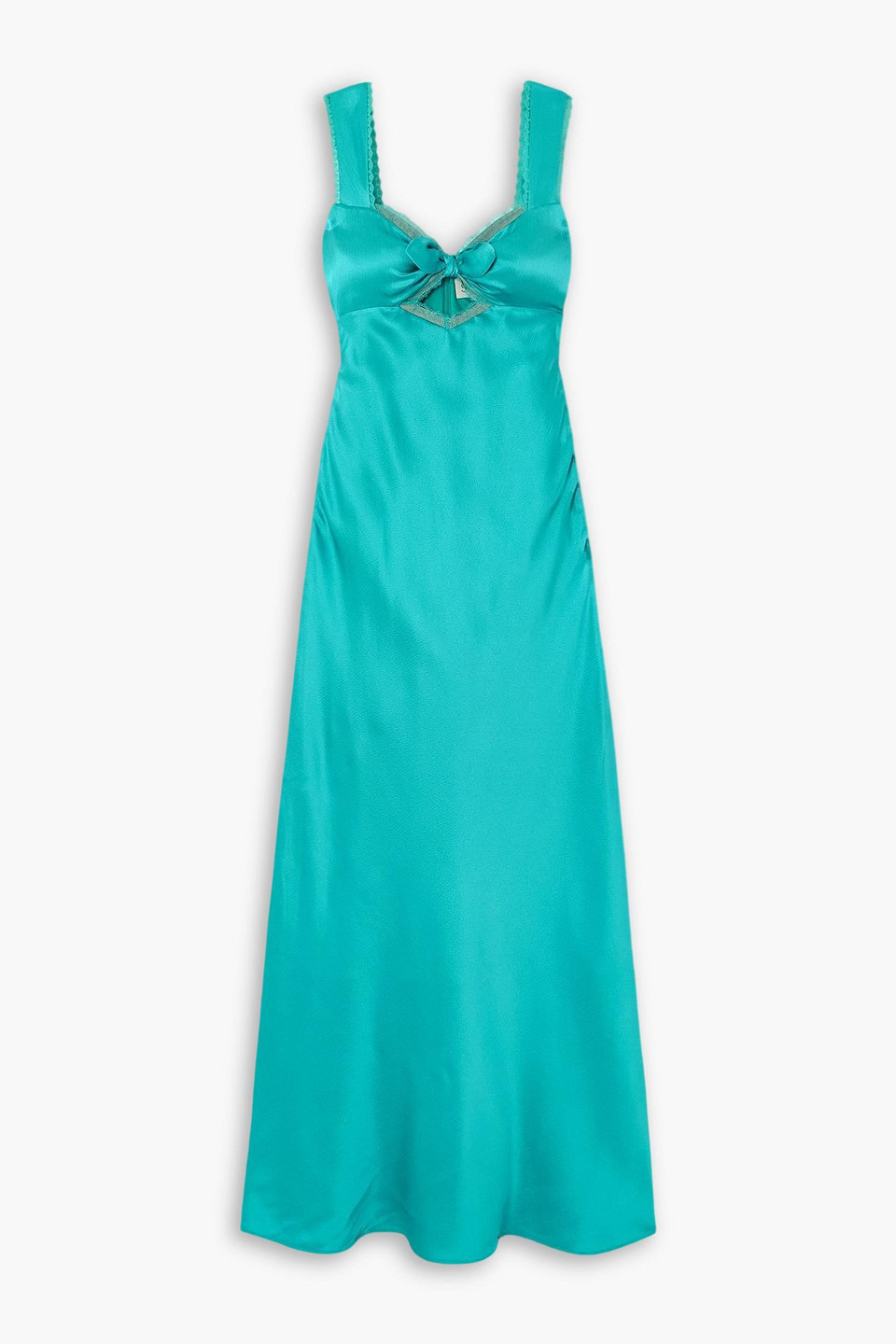 Saloni Lina Cutout Lace-trimmed Silk-crepe Maxi Dress In Blue