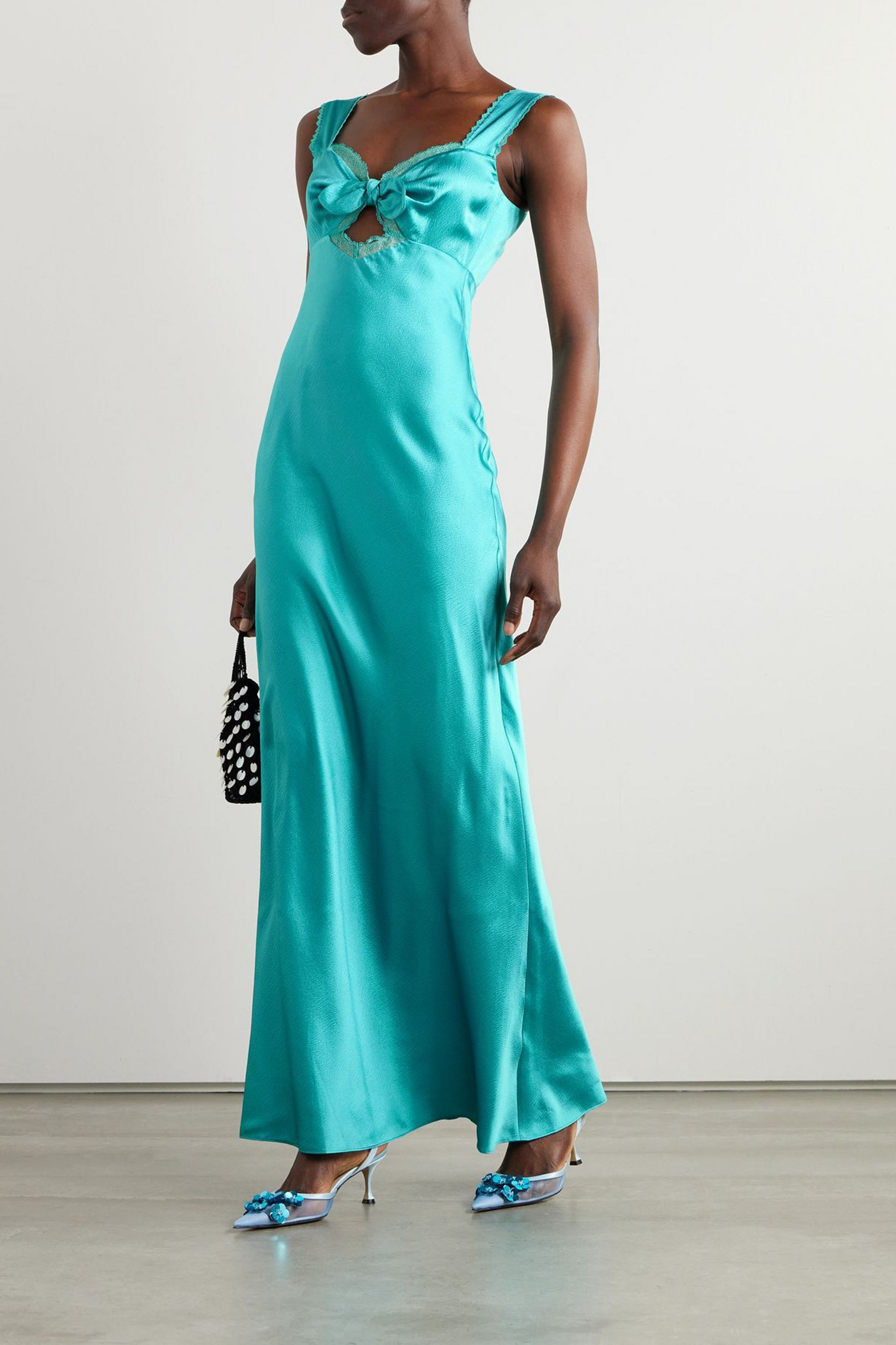 Saloni Lina cutout lace-trimmed silk-crepe maxi dress