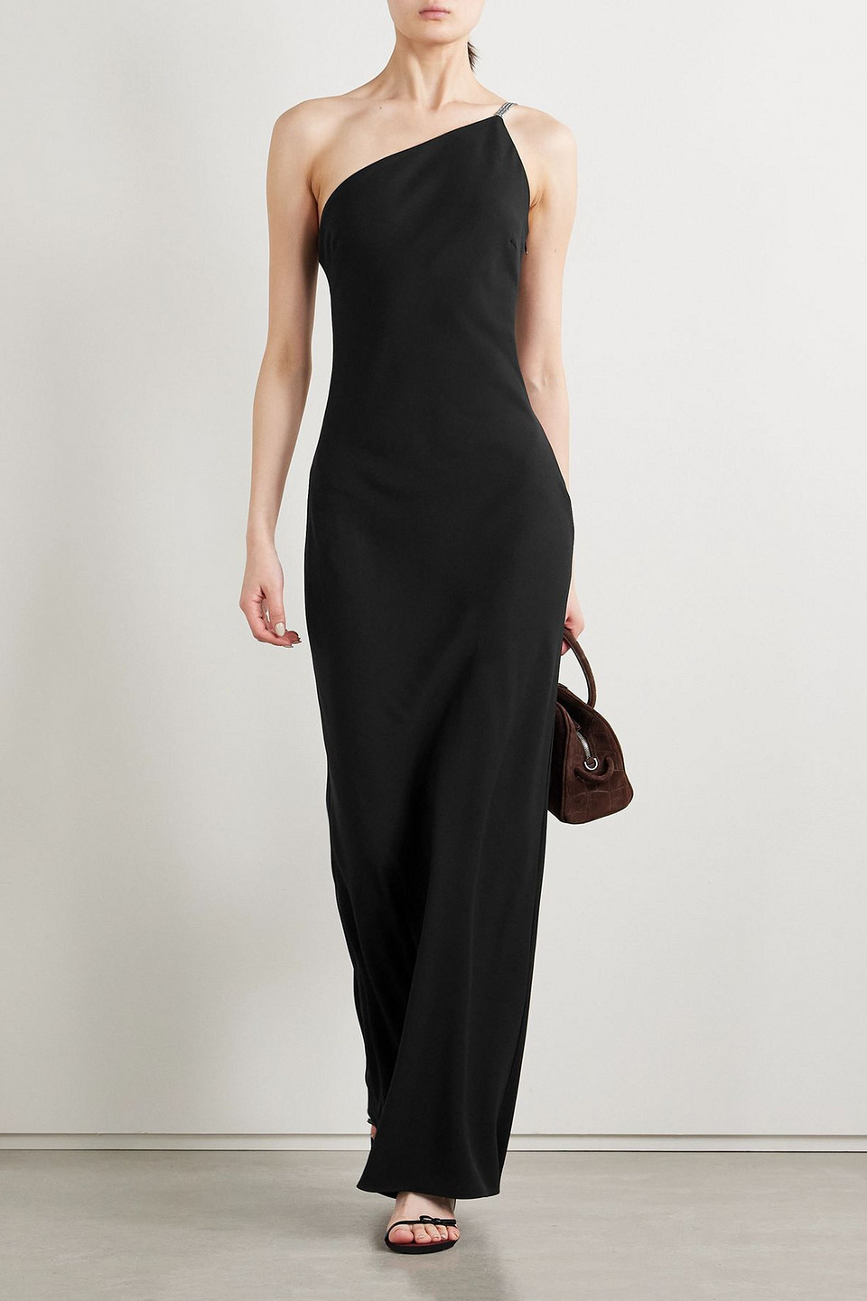  Staud - Robe „elodie“ Aus Crêpe Mit Kristallverzierung Und Asymmetrischer Schulterpartie - Schwarz - Us 8 