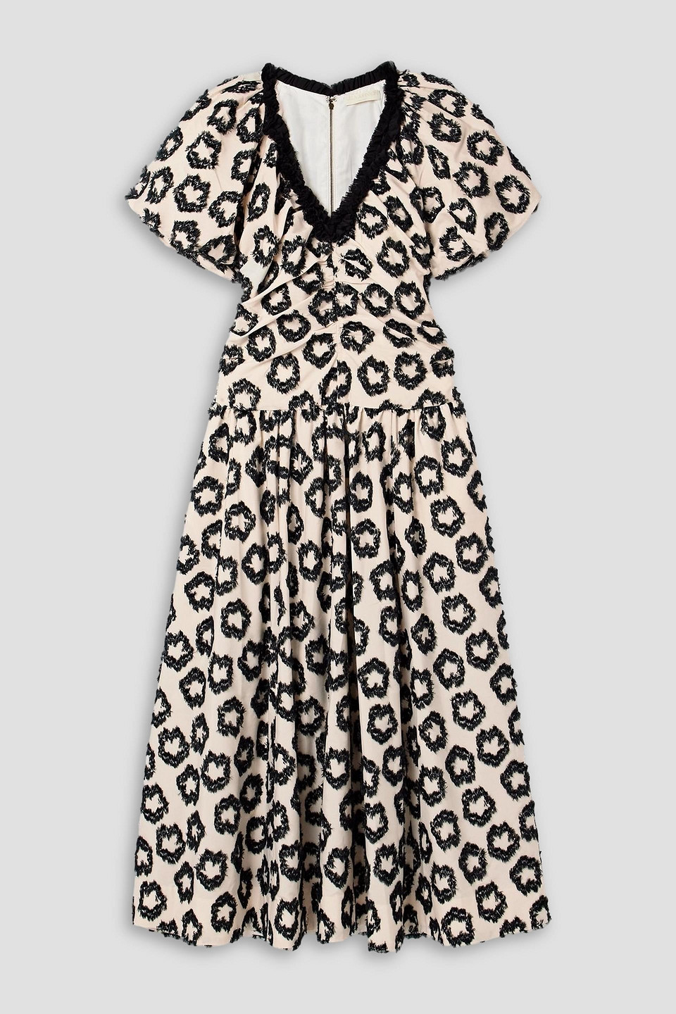 ulla johnson - violeta chiffon-trimmed ruched fil coupé recycled-faille midi dress - black - us 0