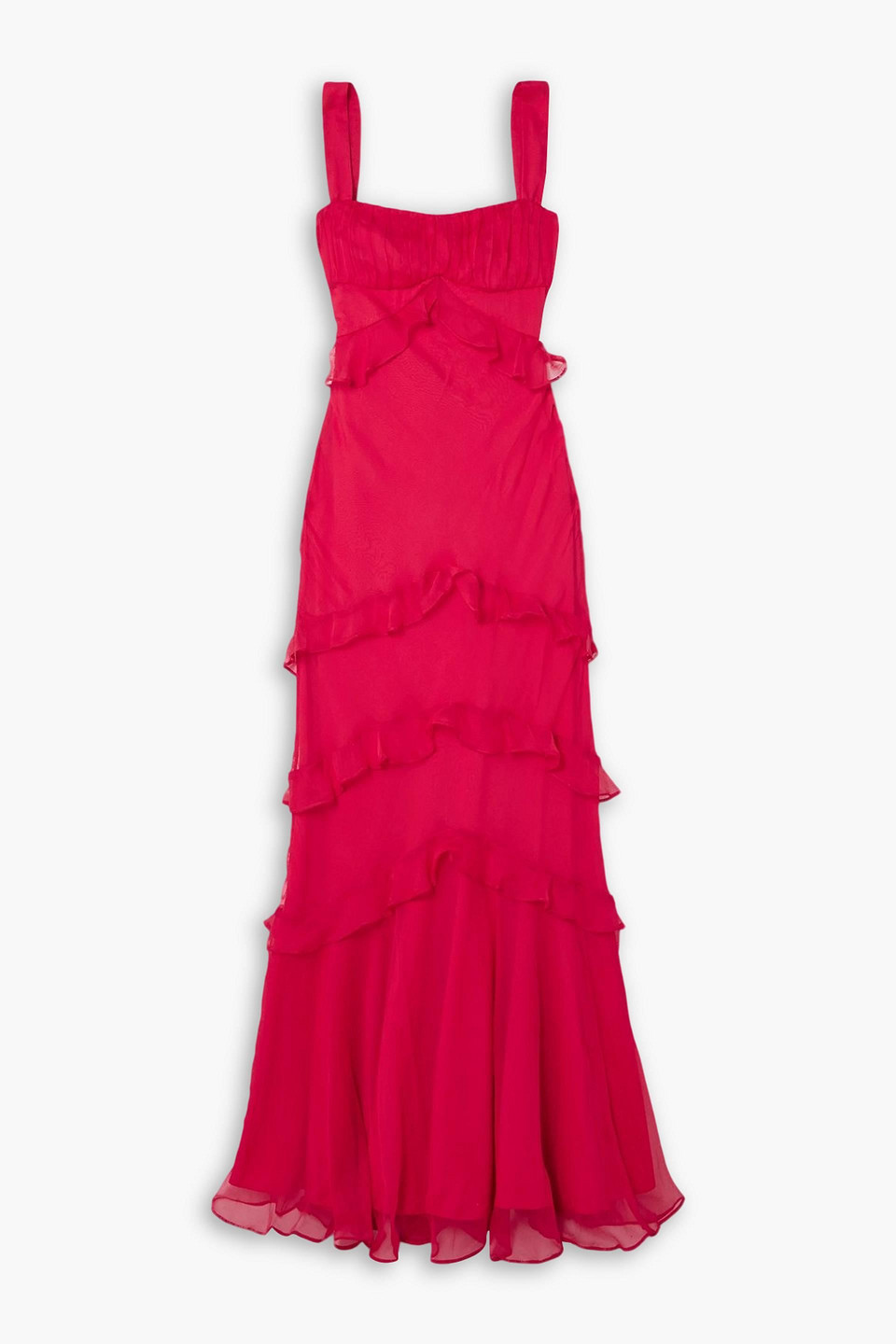 Saloni Chandra Ruffled Plissé Silk-georgette Maxi Dress In Red