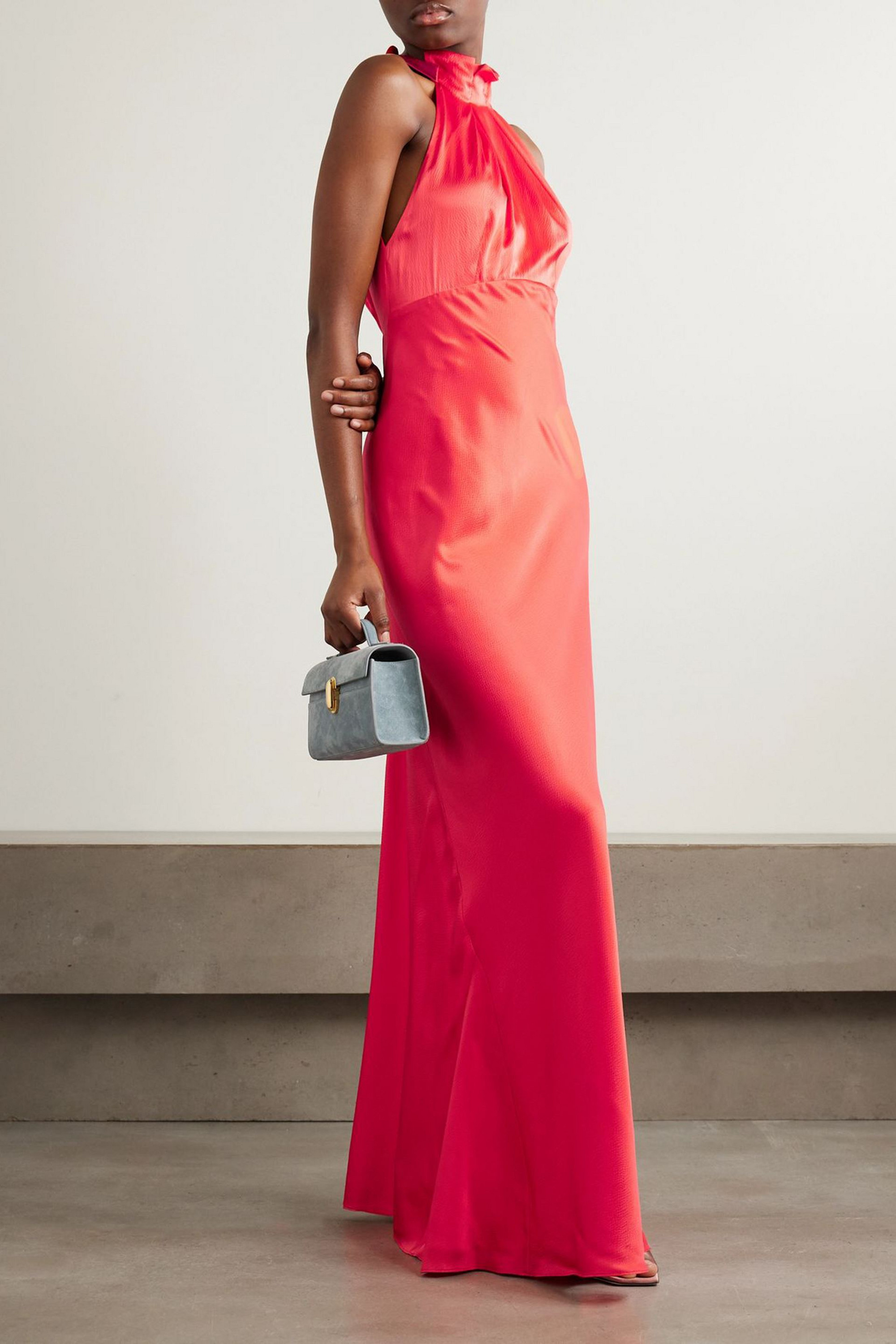 Saloni Michelle ruffled hammered silk-satin maxi dress