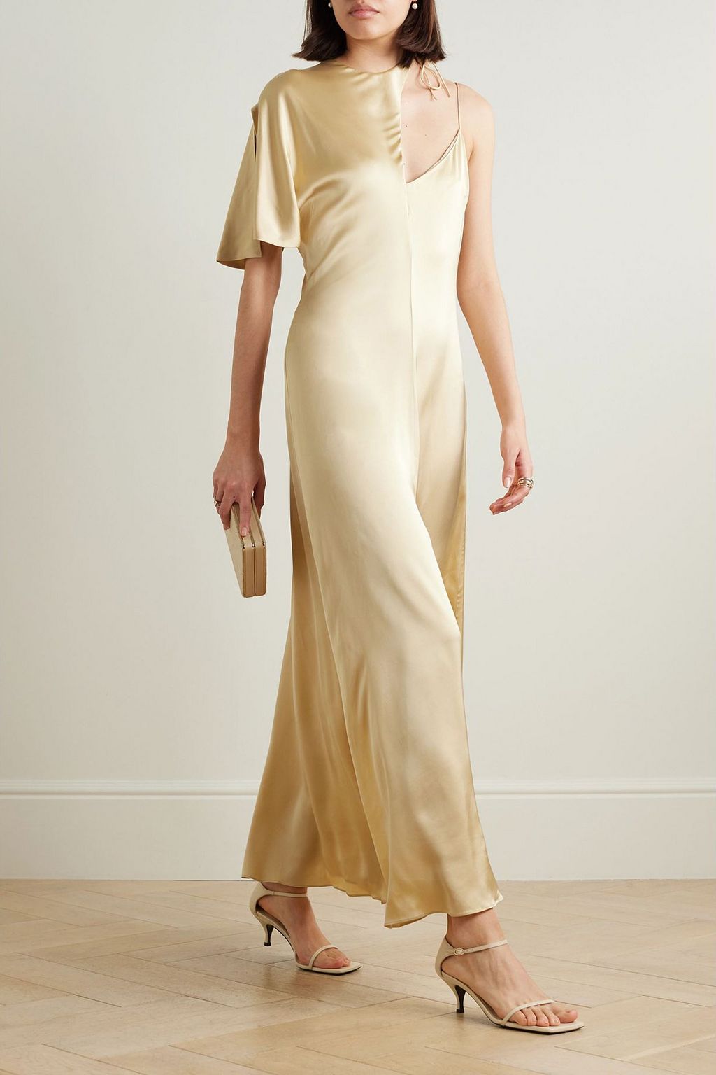 ESSE STUDIOS Dasha Duo one-shoulder cutout stretch-knit and gauze maxi dress  | THE OUTNET