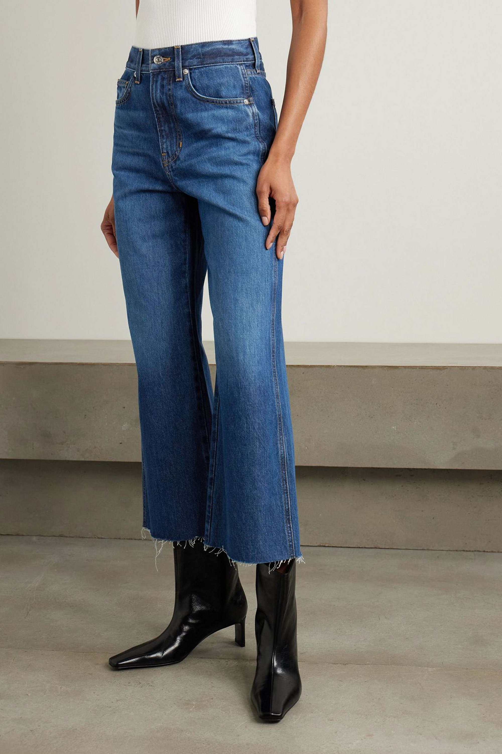 Veronica Beard Taylor frayed high-rise wide-leg jeans