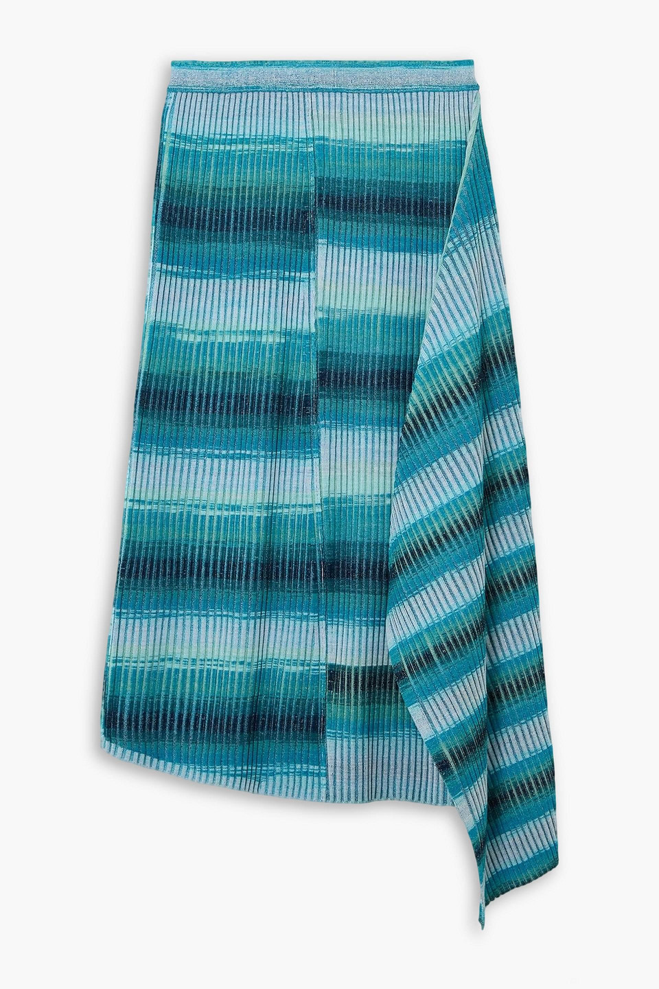 simkhai - caelan asymmetric draped striped ribbed-knit midi skirt - blue - s