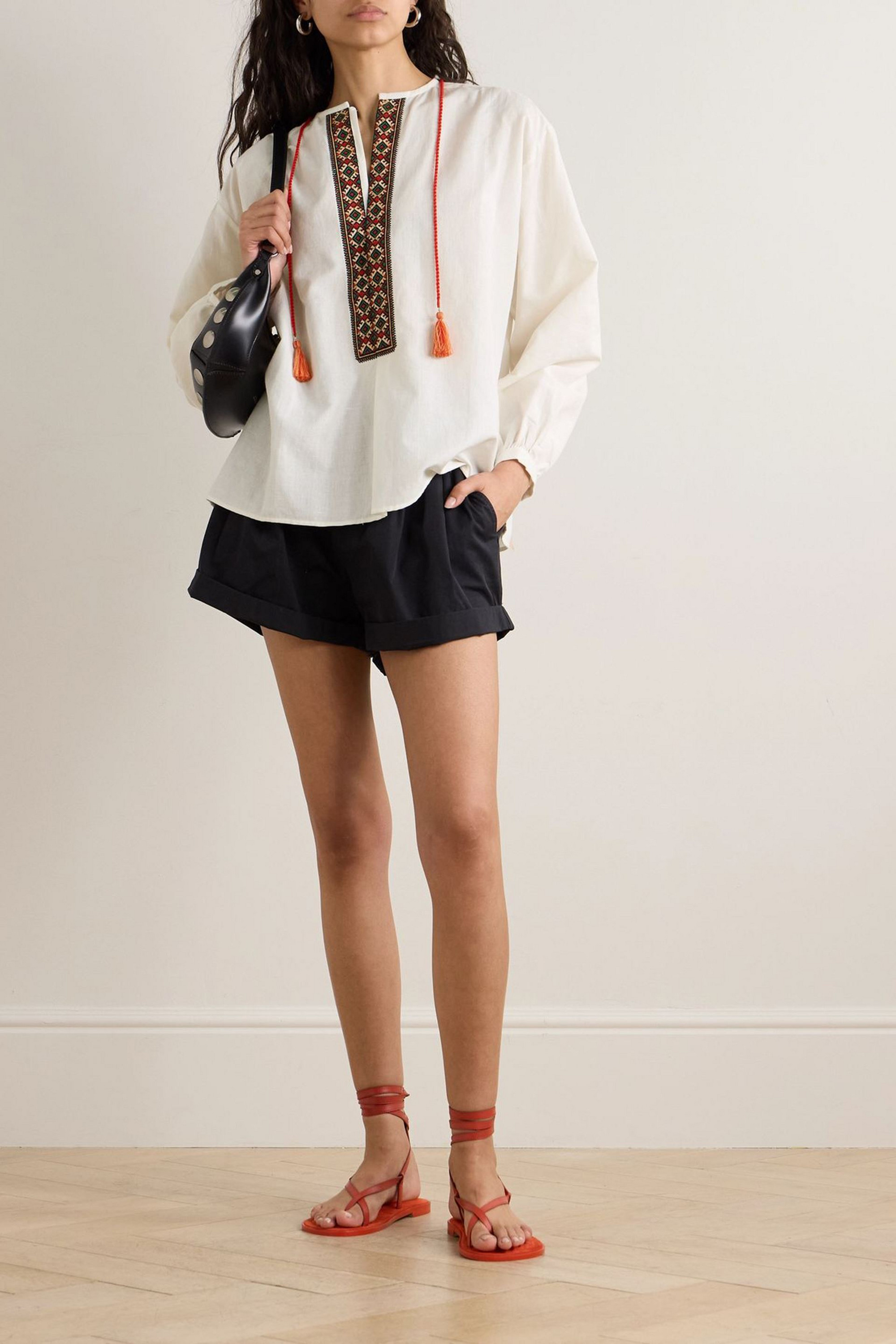 Fortela Tasseled embroidered cotton blouse