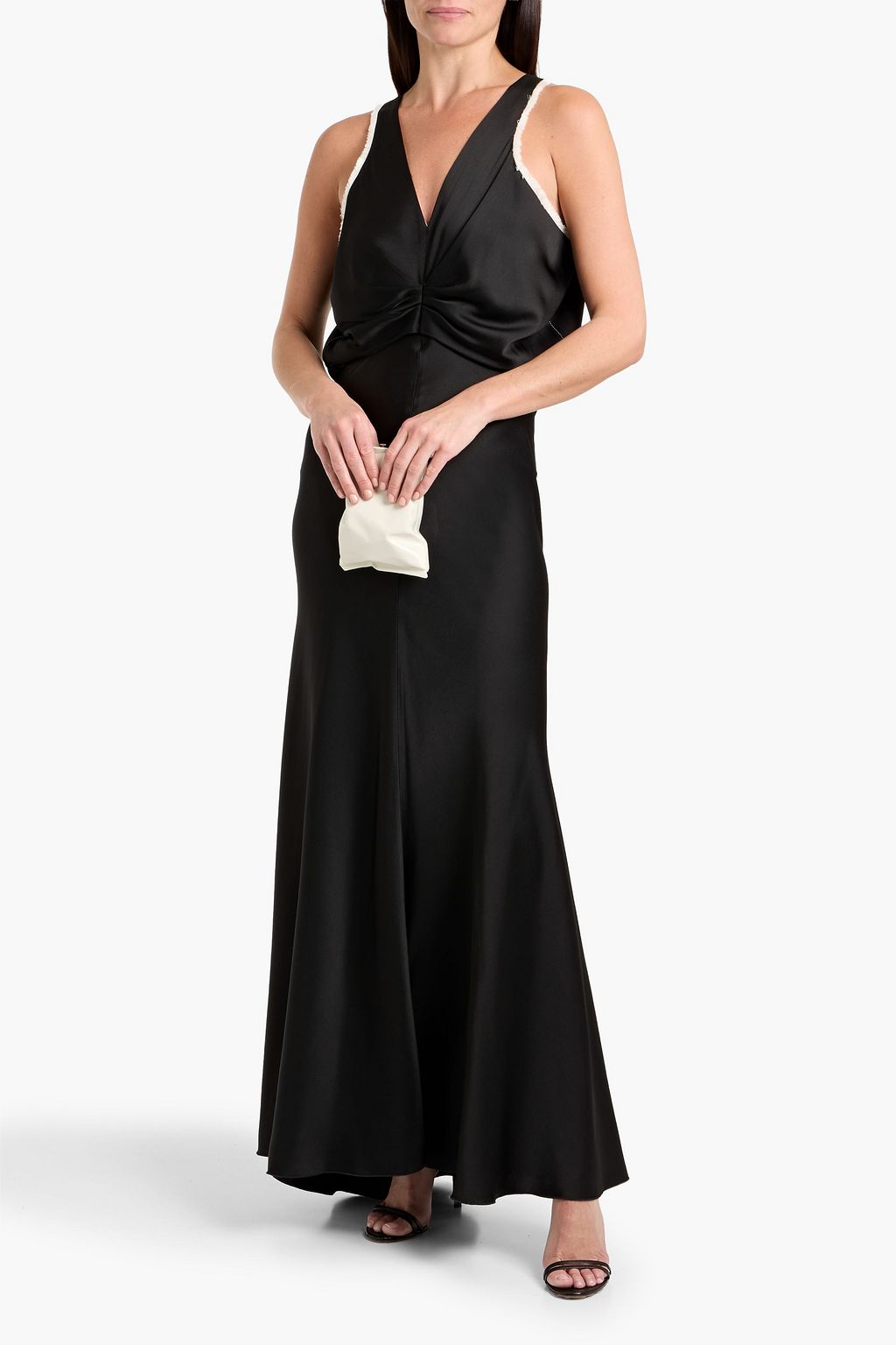 crepe satin maxi dress Two-Piece Crepe Satin Long Dress Red / FR 38