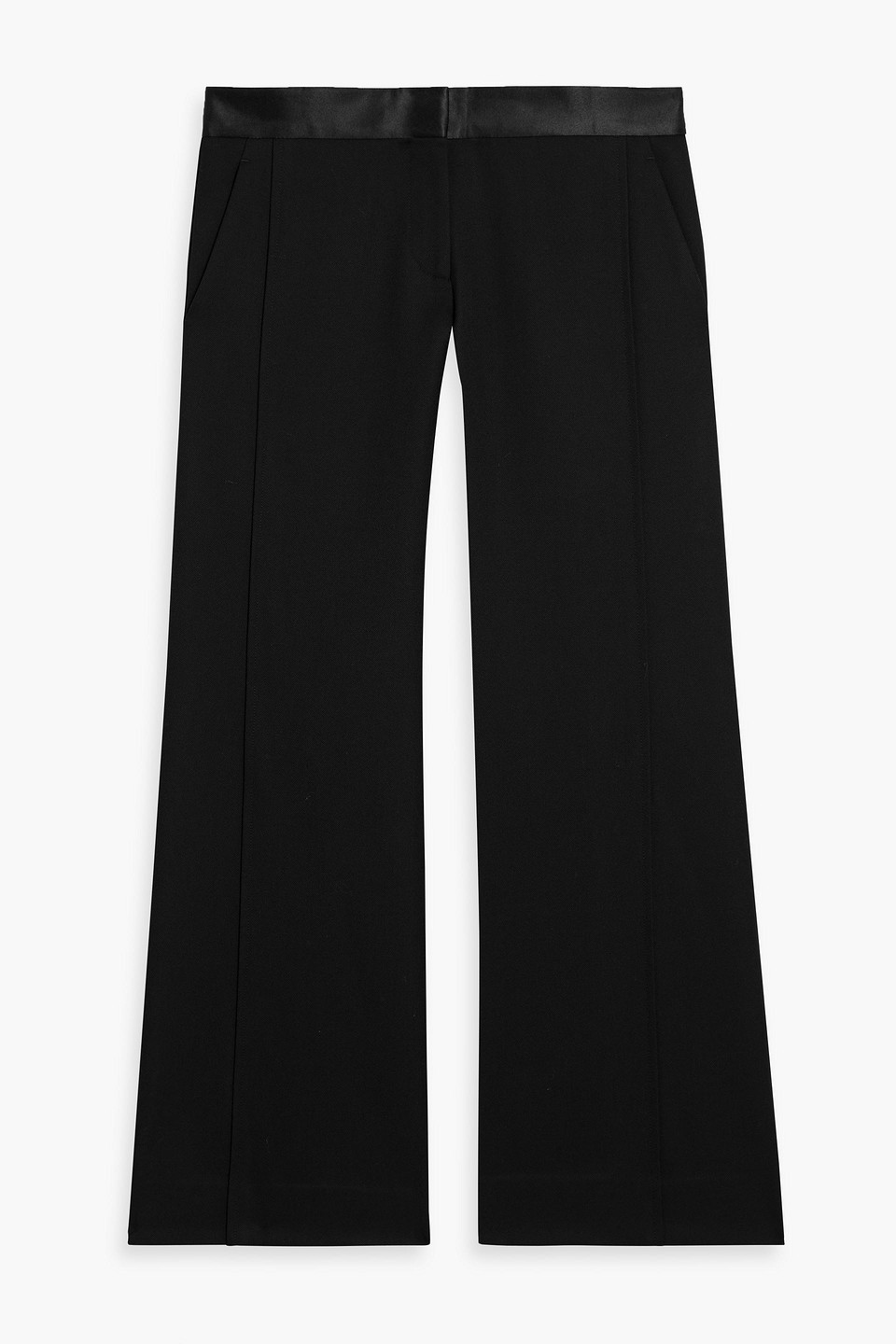 victoria beckham - satin-trimmed grain de poudre wide-leg pants - black - uk 12