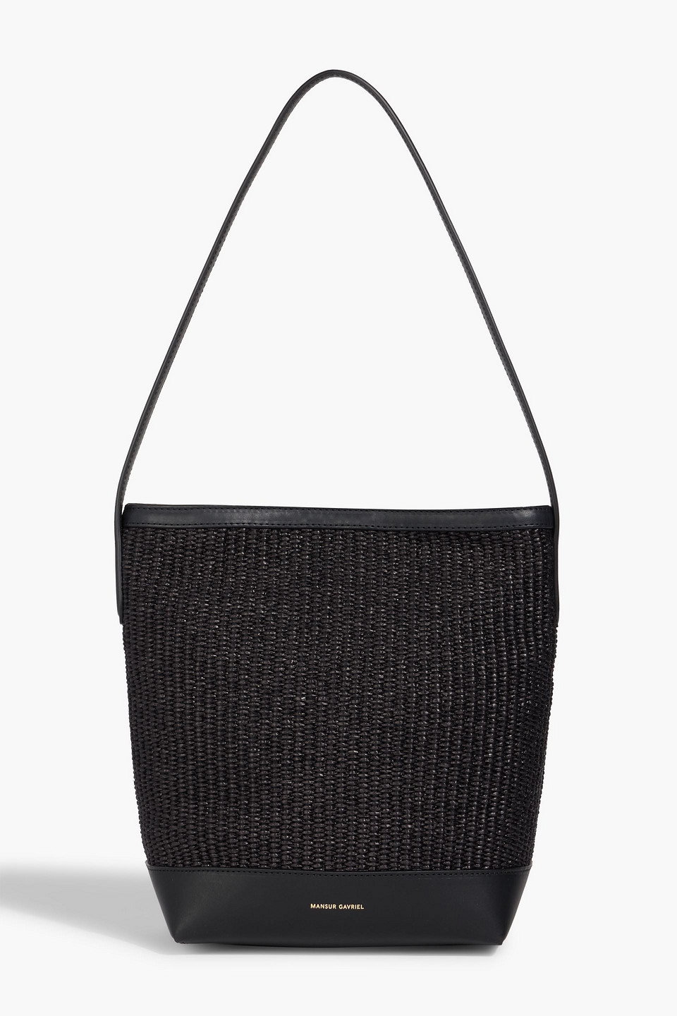 Mansur Gavriel Everyday Cabas Leather-trimmed Raffia Tote In Black