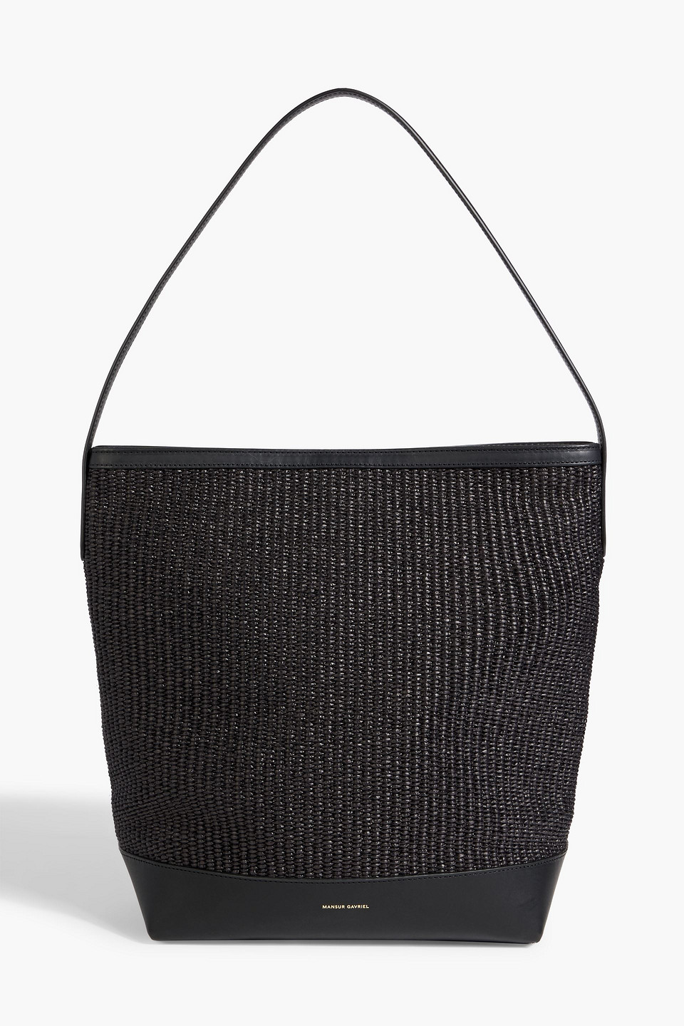 Mansur Gavriel Everyday Cabas Leather-trimmed Raffia Tote In Black