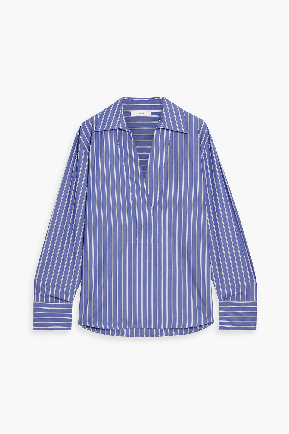 Vince Striped Cotton-poplin Blouse In Blue
