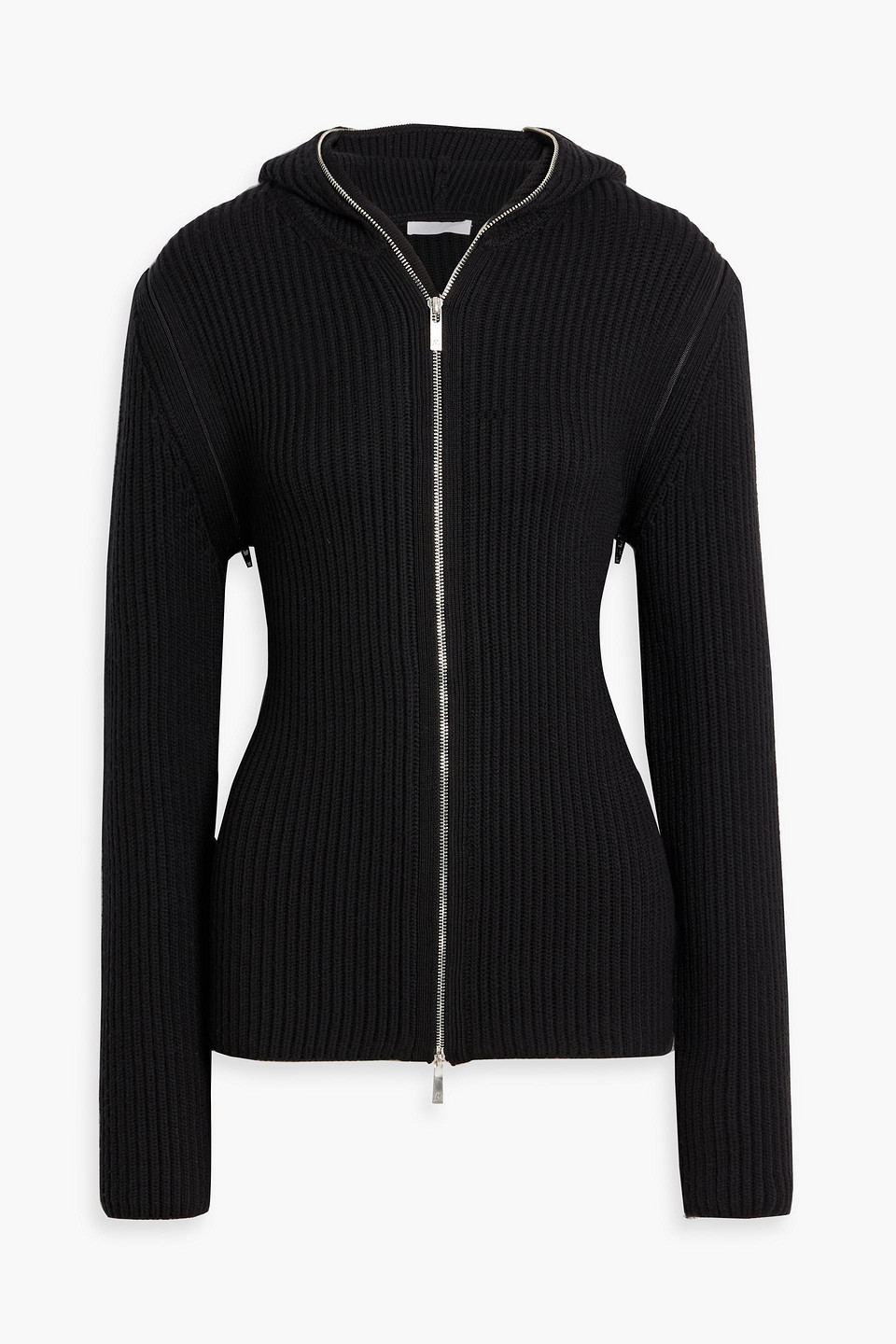 Helmut Lang Ribbed Merino Wool Hooded Cardigan In Black