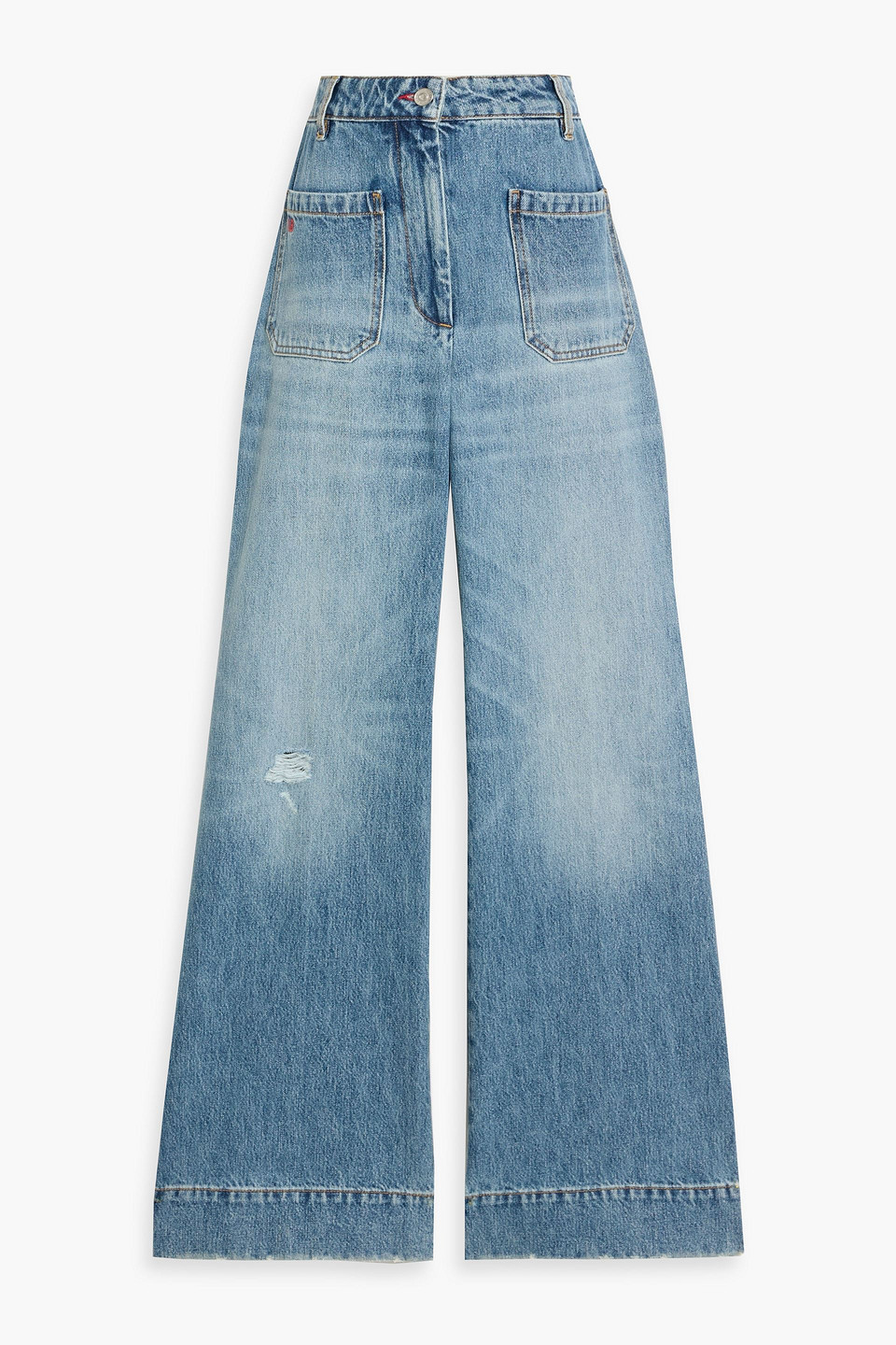 victoria beckham - alina distressed high-rise wide-leg jeans - blue - 30r