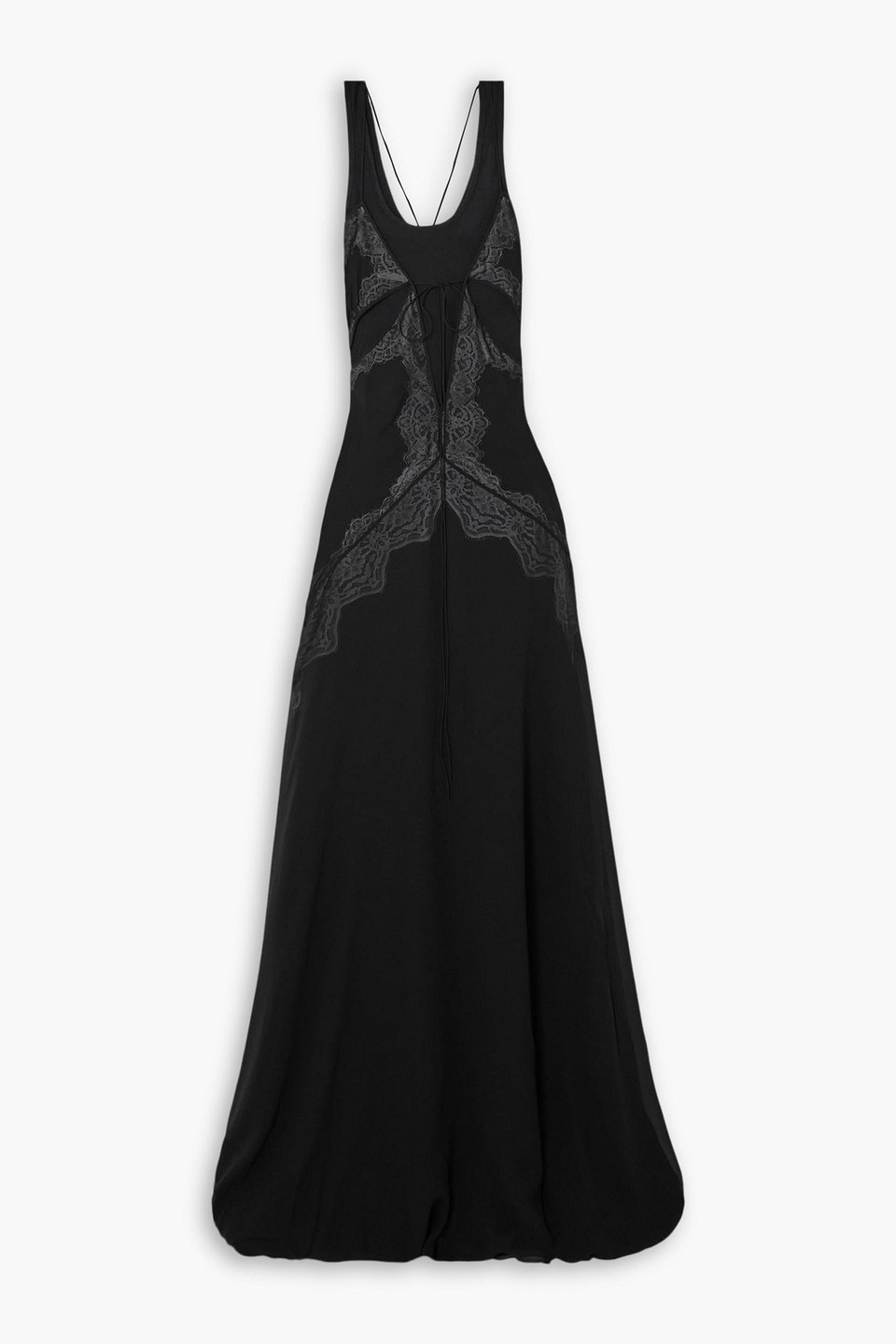 Christopher Esber Cutout Lace-trimmed Silk-georgette Gown In Black