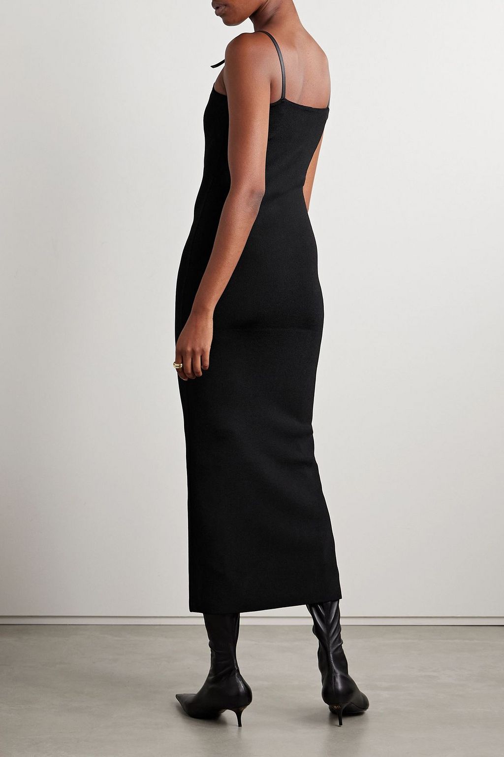 Embellished ribbed-knit midi dress - black - XS