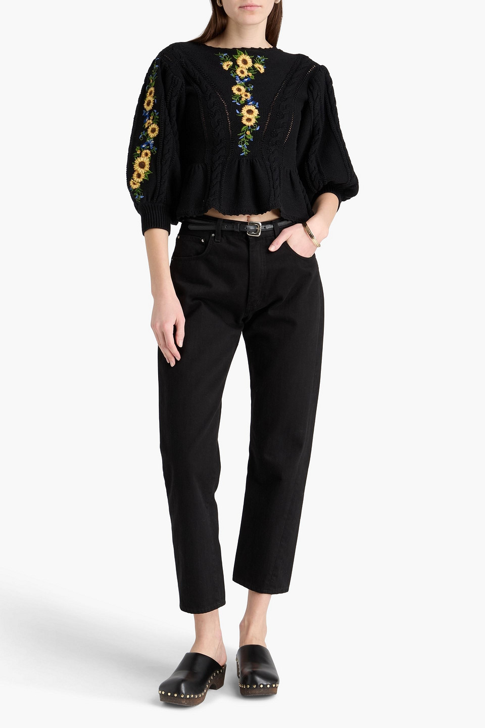  Farm Rio - Pullover Mit Zopfstrickmuster Und Stickereien - Schwarz - Xxs 