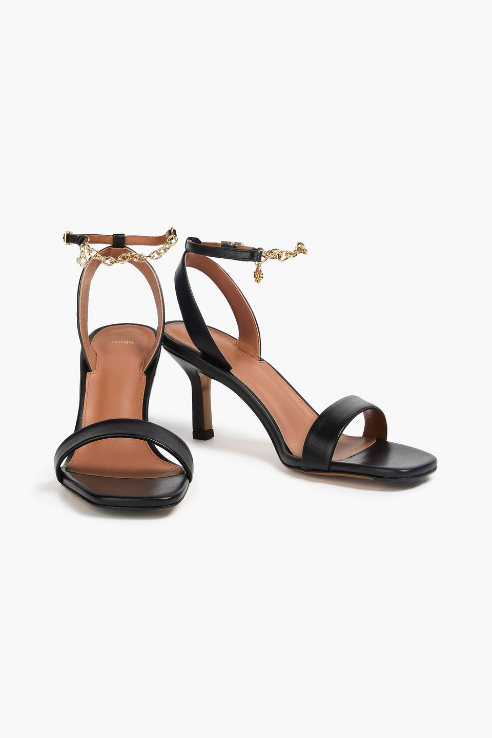  Maje - Chain-embellished Leather Sandals - Black - Eu 36 