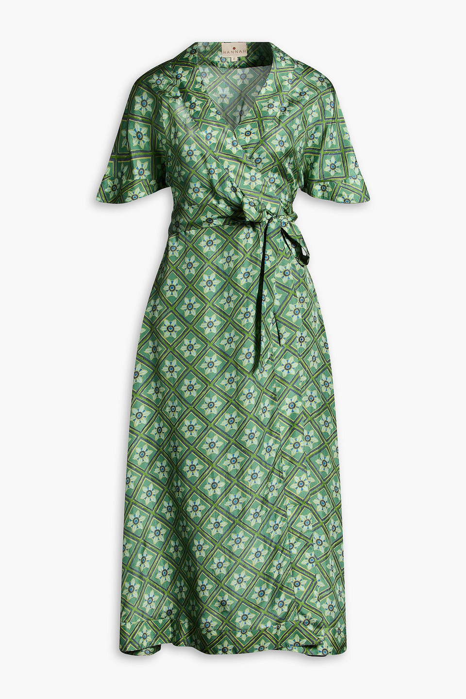 Hannah Clementine Printed Silk Midi Wrap Dress In Grey