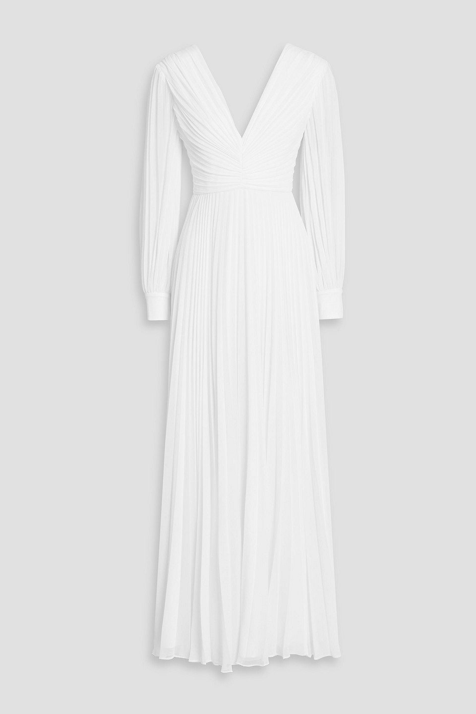 badgley mischka - pleated crepe de chine maxi dress - white - us 2