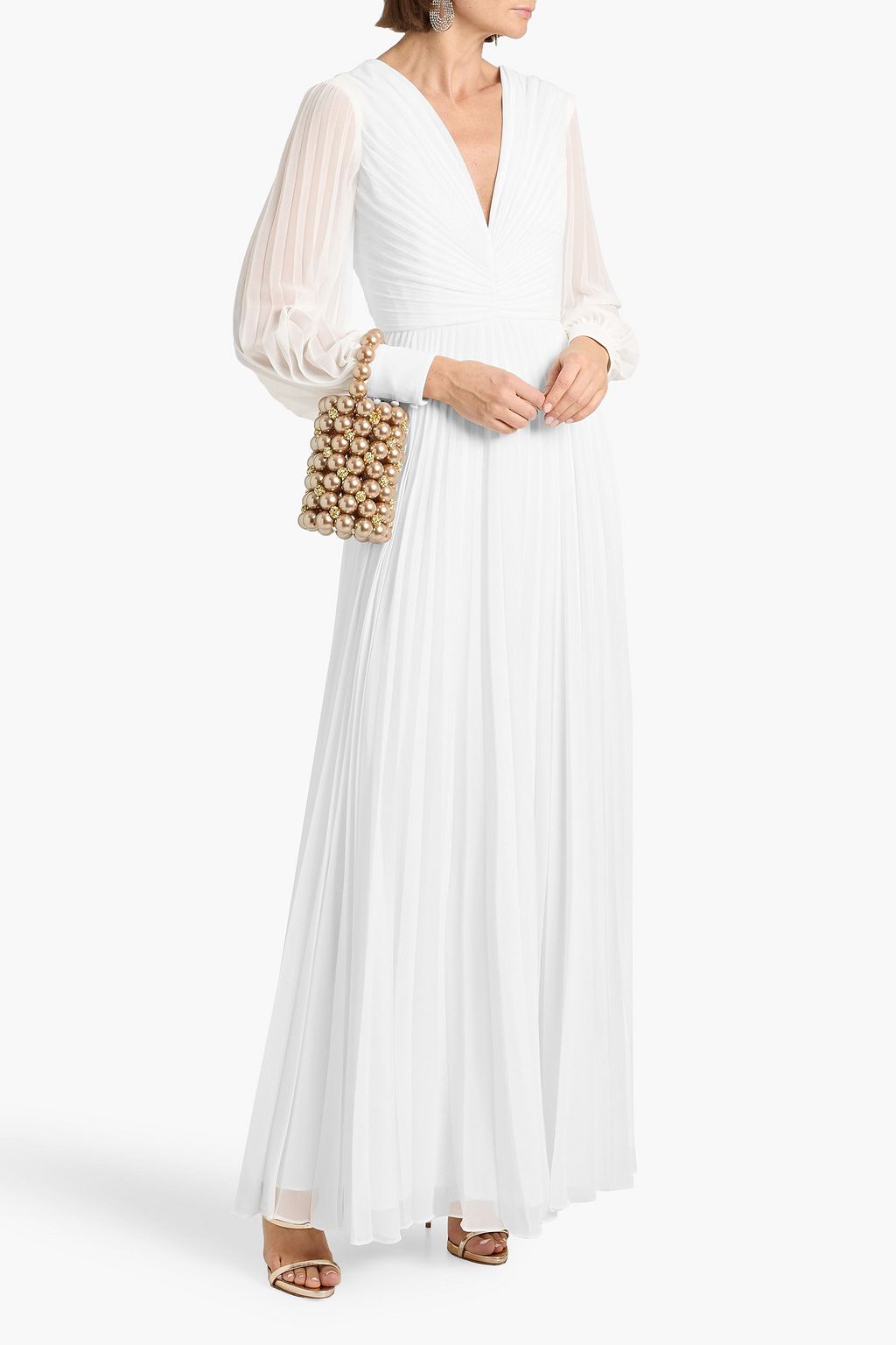 badgley mischka pleated a line midi dress Hallie Pleated Cotton Poplin Midi Dress by Jewel Badgley Mischka