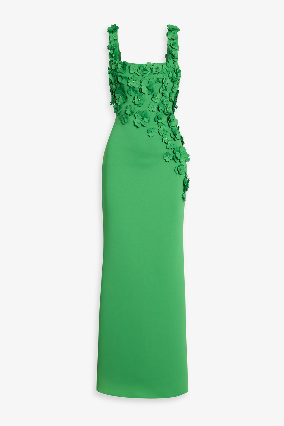 badgley mischka - floral-appliquéd scuba gown - green - us 6