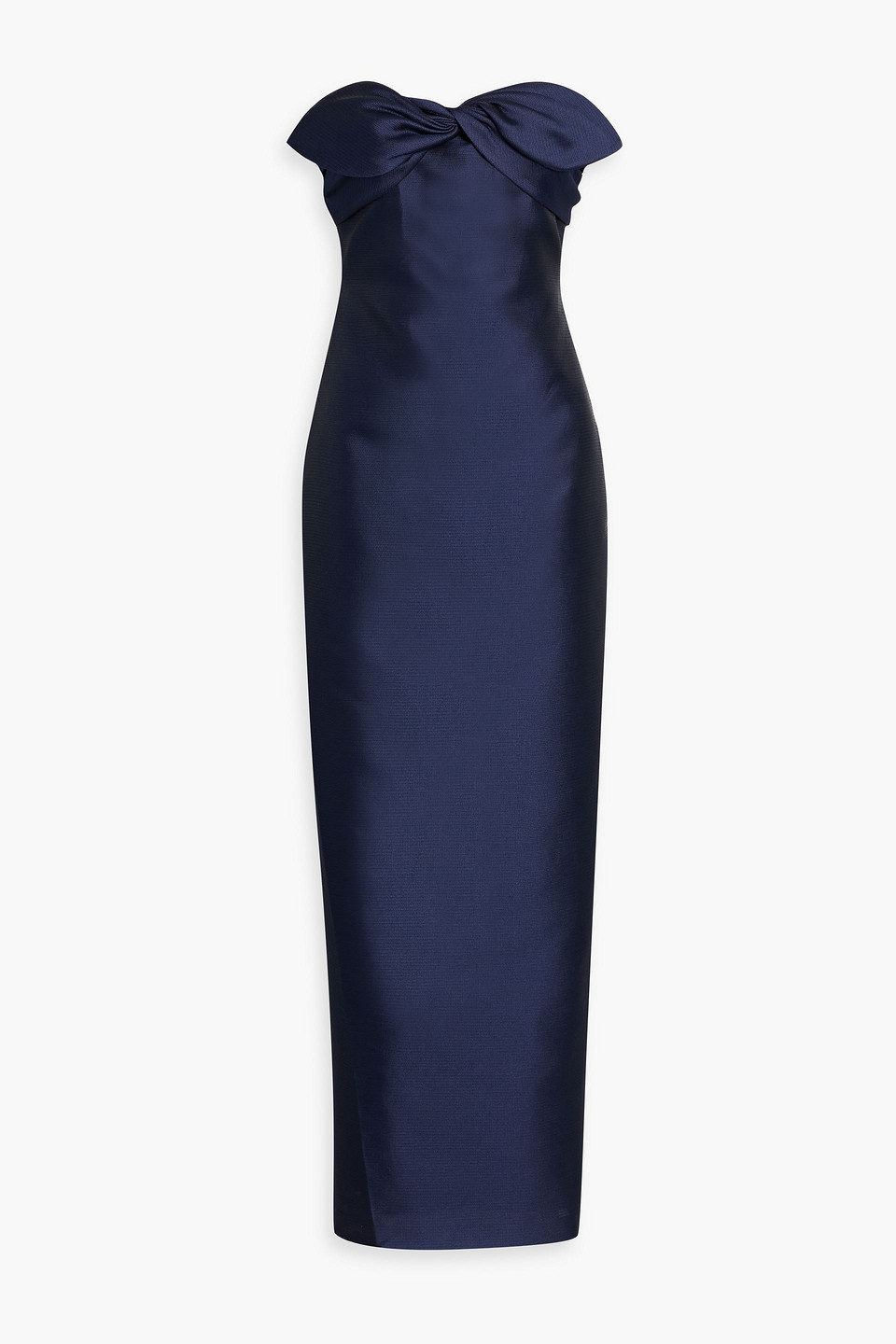 badgley mischka - strapless bow-detailed jacquard gown - blue - us 6