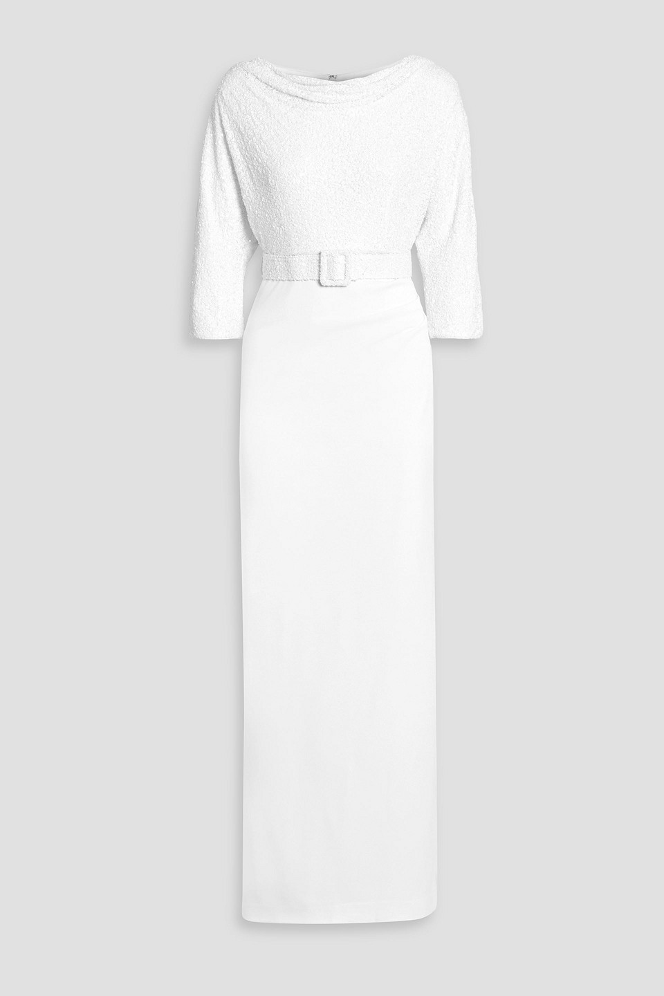 badgley mischka - belted sequin-embellished crepe gown - white - us 0