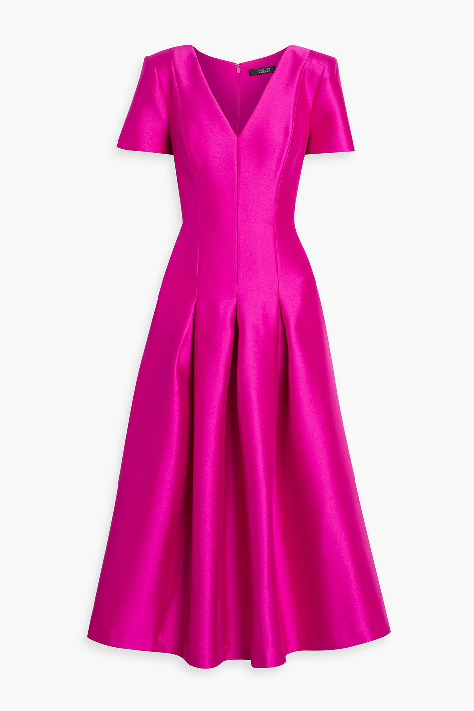 Badgley Mischka Pleated Satin-twill Midi Dress In Pink