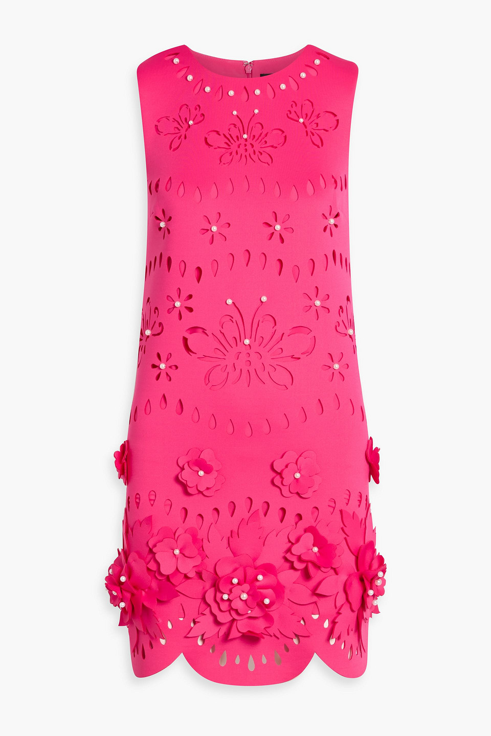 Badgley Mischka Embellished Laser-cut Scuba Mini Dress In Pink
