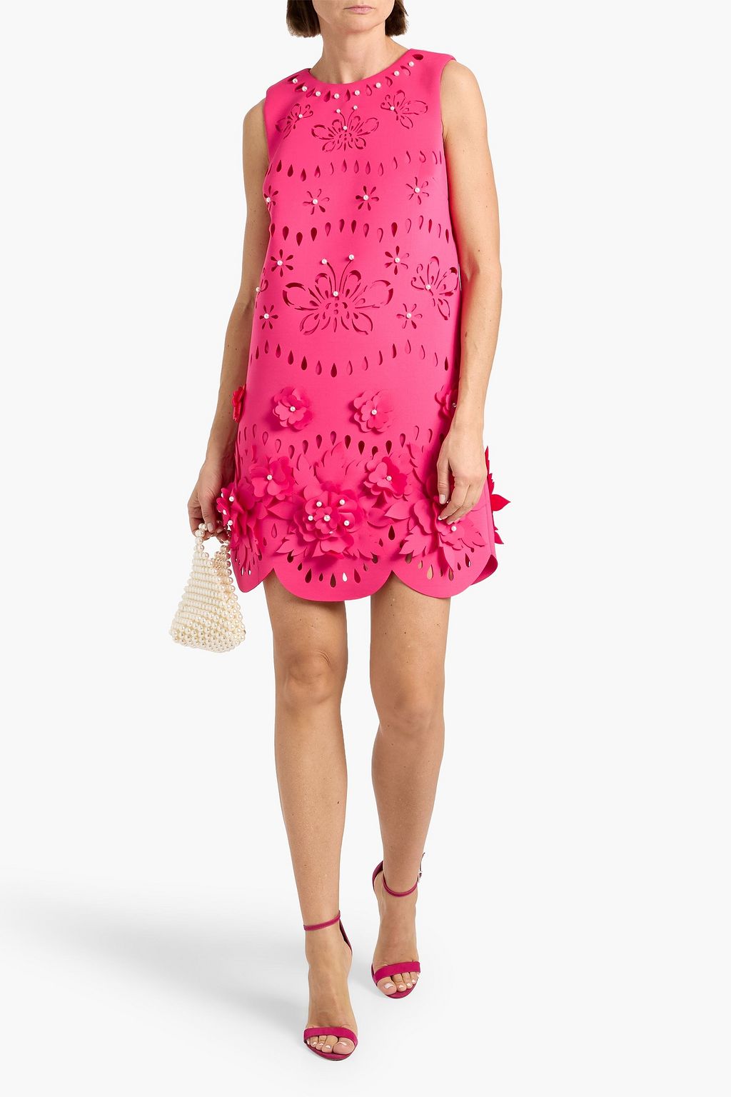 BADGLEY MISCHKA Embellished laser-cut scuba mini dress | THE OUTNET
